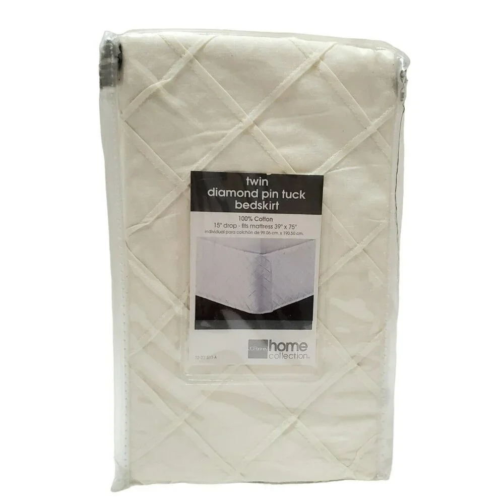 New Bed Skirt Twin Diamond Pin Tuck Bed Mattress Cover Cream JC Penney Vintage